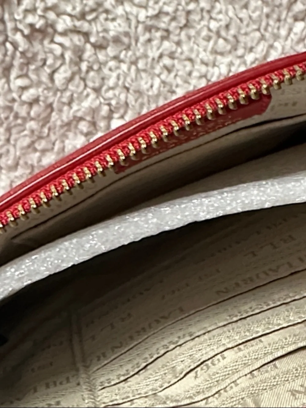 Ralph Lauren Millbrook Pouch Large Wristlet Deep Red Pebbled Leather NWT